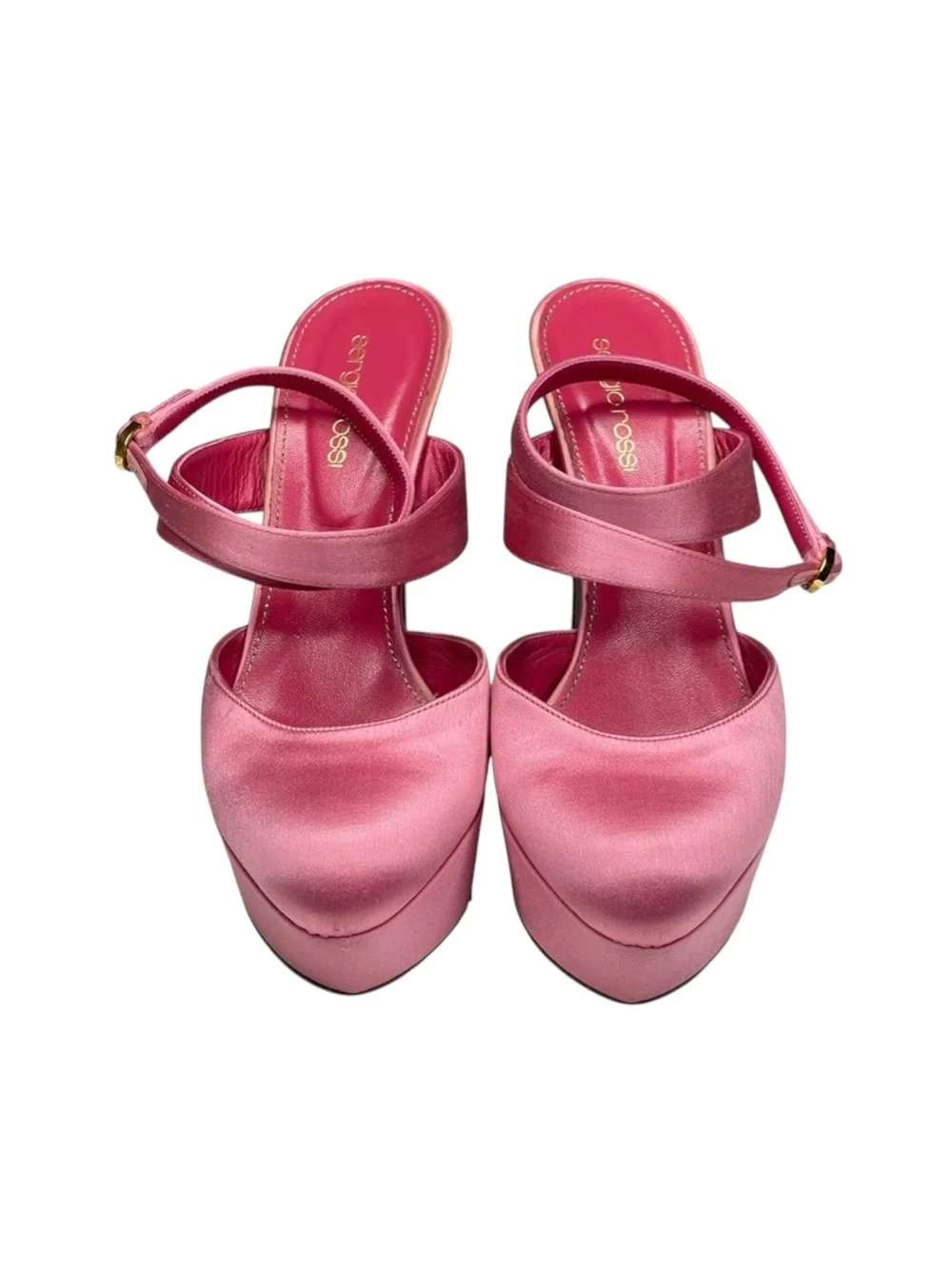 Sergio Rossi 𖦹 Satin Ankle Wrap Strap Platform Heels Sandals 𖦹 Bright Pink 38